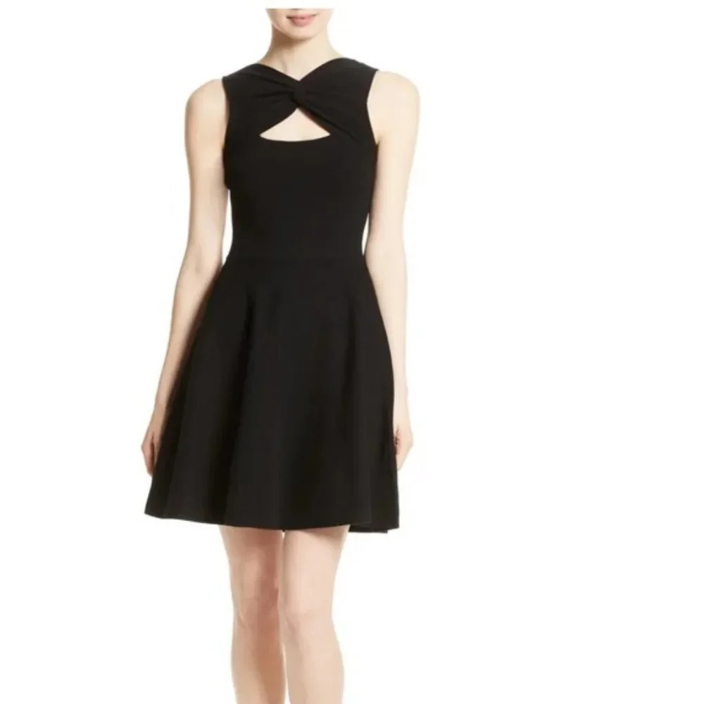 Milly Fit 'N Flare black knotted keyhole dress